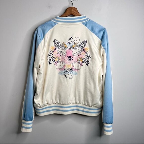 Disney Womens Size Medium Alice In Wonderland Souvenir Jacket Satin Bomber Coat - Picture 4 of 14
